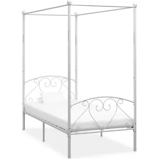 vidaXL Himmelbett Gestell Weiß Metall 90 x 200 cm - Bettgestell - Bettgestelle - Bettrahmen - Einzelbett - Weiß