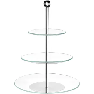 LEONARDO HOME CENA Etagere • 1 Stück • Moderne Glasetagere • für Kuchen und Häppchen • elegante Etagere • für Brunch und Buffet • Zeitloses Design • für jede Gelegenheit • Höhe 36 cm • silber • 025363