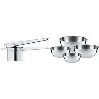 WMF Gourmet Multipresse 26,5 cm, Kartoffelpresse, Spätzlepresse & Gourmet Schüsselset 4-teilig, Rührschüssel, Salatschüssel, Servierschüssel, Cromargan, stapelbar