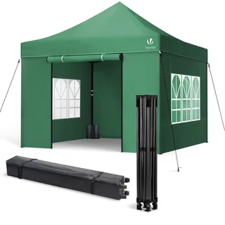 VOUNOT® Pavillon 3x3m Wasserdicht Stabil Winterfest, Pop Up Faltpavillon mit 4 Seitenteilen und 4 Sandsäcke, UV-Schutz 50+ Gartenpavillon Partyzelt Faltbar für Garten, Camping, Party, Grün