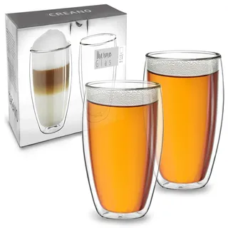 Creano 2er Set doppelwandige Latte Macchiato-Gläser 400ml „DG-SH“ - großes Doppelwandglas aus Borosilikatglas - Kaffeegläser - Teegläser - Thermoglas