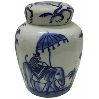 DKD Home Decor Vase, blau, weiß, Porzellan, indischer Elefant (16 x 16 x 20 cm)