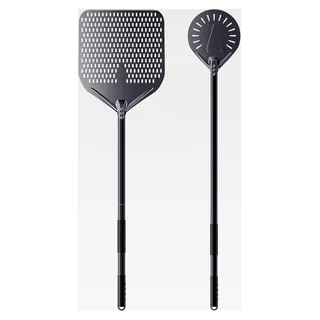 2er Set Pizzazubehör 35 cm perforierter Schieber & 23 cm Pizzaheber - Mit 120 cm langen Stielen für optimale Reichweite - Ideal für den Ofen und als Geschenk
