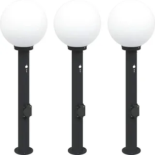 Pollerleuchten mit Sensor&Steckdose 3 Stk. 80 cm Schwarz IP44 - Schwarz