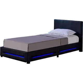 Home Deluxe - LED Bett Asteroid - Schwarz, 90 x 200 cm - Inkl. Matratze und Lattenrost I Polsterbett Design Bett inkl. Beleuchtung - Schwarz