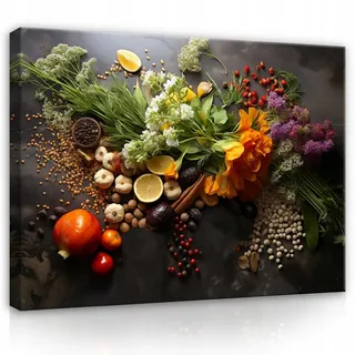 Wallarena Leinwandbild Küche Gewürze 100x70 , Multicolor , Holzwerkstoff , Recyclingholz , Abstrakt , Rechteckig , 100x70 cm , FSC 100% , 3D-Effekt , Bilder & Rahmen, Bilder, Leinwandbilder