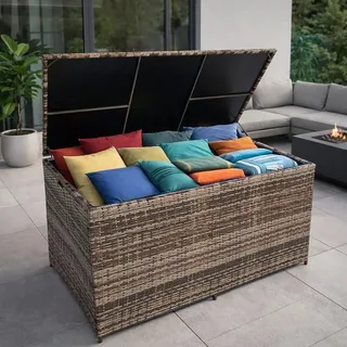 Auflagenbox Poly Rattan 870 Liter XXL Kissenbox Aufbewahrungsbox Beige-Braun