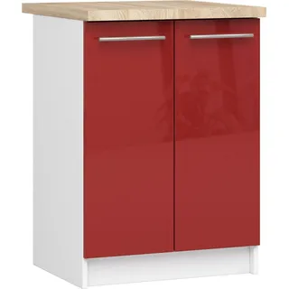 Akord Küchenschrank Oliwia 2-Türig Mit Einlegeboden Weiß-Rot Hochglanz 60X46X85 Cm - Weiß, Rot