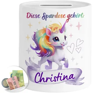 Tassenliebling® Einhorn Spardose personalisiert - Kinderspardose mit Namen für Mädchen - Einhorn Geschenke - Personalisierte Geschenke Kinder - Babygeschenk