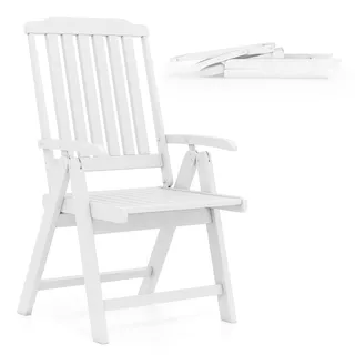 FANTASK Balkonstuhl aus Kunststoff, Gartenstuhl in Holzoptik, Hochlehner klappbar, bis 150 kg belastbar, für Garten, Terrasse, Balkon (Weiß)