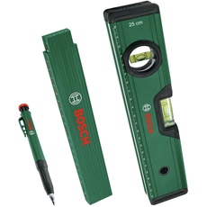 Bosch Markier-Set (präzises Ausrichten und Anzeichnen; mit Wasserwaage 25cm, Maßstab 2m und Tieflochmarker-Bleistift)