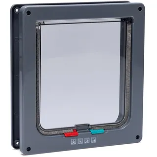 Karlie Katzentür, geräuscharme Katzenklappe, 4 Wege Freilauftür für große Katzen B: 23.5 cm H: 25.2 cm anthrazit