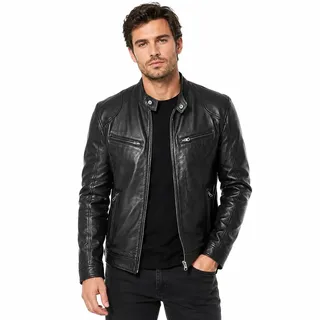 Generisch Lederjacke Herren-Kunstleder Bikerjacke mit Stehkragen Vintage Leder Jacken Freizeit Leichte Übergangsjacke Männer Slim Fit Motorrad Jacke Reißverschluss–Zeitlos Elegant & Robust