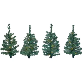 Spetebo Kleine Weihnachtsbäume 45 cm 4er mit Lichterkette - 10 LED pro Baum - Grün
