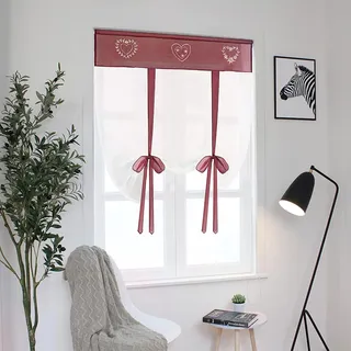 1-teiliges Faltrollo - besticktes Faltrollo - transparente Vorhänge Tüllpaneele Fensterdekoration für Schlafzimmer, Badezimmer, Küche, weinrot, Breite 100 cm / Höhe 140 cm