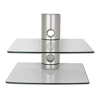 Drall Multimedia Wandregal Glasablage für DVD Bluray Player Spielkonsolen Hi-FI Receiver Wandhalterung Silber/Glas Modell: GL11CS
