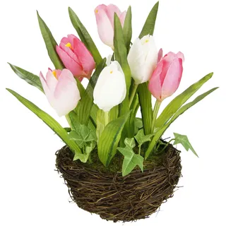 I.GE.A. Kunstblume »Tulpe« Im Weidenest, Blume Papageientulpe Blüte Osterdeko, rosa