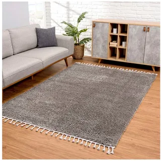 Carpet City Hochflor-Teppich »Pulpy 100« rechteckig 30 mm Höhe Läufer, weich, mit Fransen, uni, viele Größen, Wohnzimmer, Schafzimmer, grau