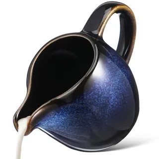 DOITOOL MilchkäNnchen Aus Keramik Blau - 250ml Porzellan SahnekäNnchen Mit Griff Und Spitzem Ausguss - Vintage Milchkanne Mikrowellengeeignet - Steingut soßEnkrug FüR Kaffee Barista Nachmittagstee