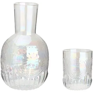 Vintage Nachttisch-Wasserkaraffe und Glas-Set, Klare Nacht-Wasserkaraffe mit Becher, Nachttisch-Karaffe, Krug, Glas-Wasserdekanter-Set für Nachttisch, Schlafzimmer, Badezimmer, Gästezimmer,(Bunt)