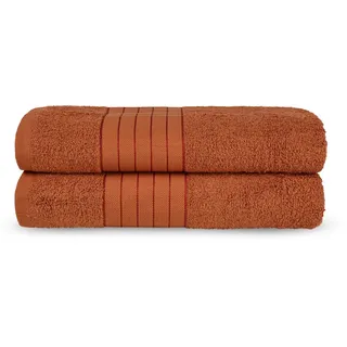 Good Morning Badetuch »Uni Towels«, (2 St., 2er Set Badetücher 70 x 140 cm), Baumwolle, Walkfrottee, Bordüre, 500 GSM, Weich, Einfarbig, Schwarz, orange