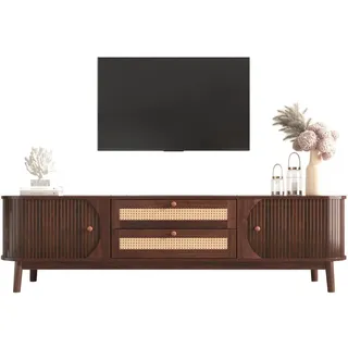 Okwish Tv-Schrank 170/39,5/46 cm Natur MDF mit Rattanschubladen und Türen , Naturfarben , Holzwerkstoff , 170x46x39.5 cm , Wohnzimmer, TV Möbel, Lowboards, Lowboards stehend