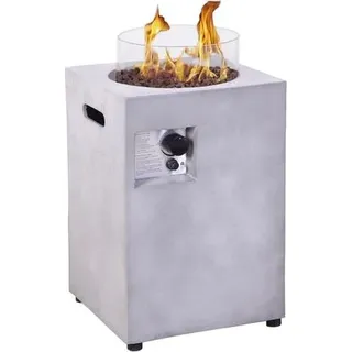 Xaralyn Außenkamin - Column 40C - Betonoptik - Gartenkamin - Gaskamin - Inklusive Abdeckung, roten Lavasteinen, Gasschlauch und Gasdruckregler - Grau