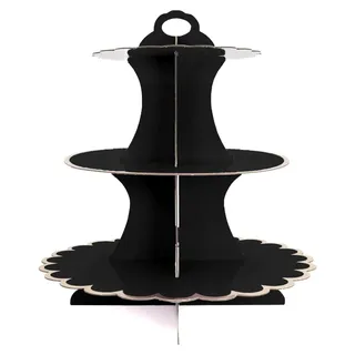 Etagere aus Karton mit 3 Ebenen in Schwarz - 29 / 21.5 / 16 x 35 cm - Tortenständer und Muffinständer zum Selbstaufbau