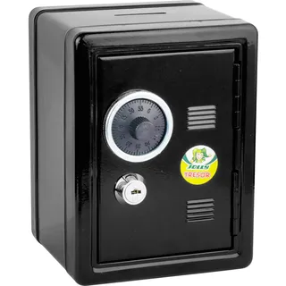 JOLLY Tresor Spardose aus Metall, Schwarz, Zahlen- und Schlüsselschloss, 12x10.5x16 cm, für Kinder geeignet