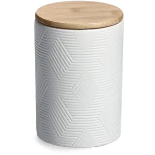 ZELLER 19848 Vorratsdose 720 ml Keramik, weiß mit Bambusdeckel, ca. Ø 10 x 15 cm - Weiß
