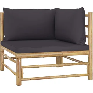 The Living Store Garten-Ecksofa mit Dunkelgrauen Kissen Bambus - Grau
