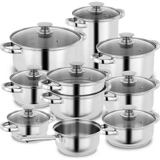 Kopf Janina Topf-Set 19-tlg. Kochtopf + Spargeltopf + Stielkasserolle + 2 x Sieb + 8 x Glasdeckel