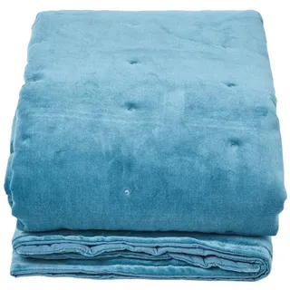 Homescapes Samt-Kuscheldecke 120/150 cm, Baumwolle wattiert , Blau , Textil , Uni , Rechteckig , 125x150 cm , Oeko-Tex® , Heimtextilien, Wohntextilien, Decken, Kuscheldecken