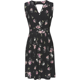 Jerseykleid VIVANCE "mit Blumendruck und Cut-out hinten", Damen, Gr. 48, N-Gr, schwarz (schwarz, mauve bedruckt), Jersey, Obermaterial: 95% Viskose, 5% Elasthan, bedruckt, geblümt, figurumspielend kniefrei, V-Ausschnitt, Kleider Jerseykleid, Sommerkleid in Wickeloptik, Druckkleid, Viskosekleid, Strandkleid, Topseller