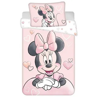 Jerry Fabrics Bettwäsche Minnie Powder Pink für Kinderbett oder Junior, 100 % Baumwolle, Bettbezug 100 x 135 cm + Kissenbezug