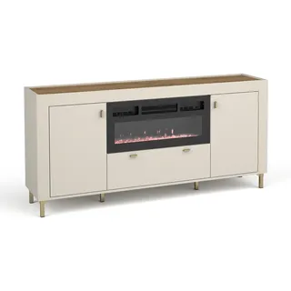 Kommode Mossa Mo7 Mit Elektrischem Kamin Sideboard 177X84X40Cm 2 Türen 1 Schublade Cashmere