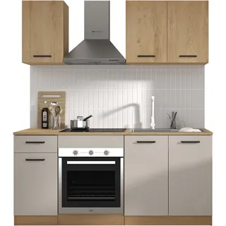 Küchenzeile GAMI "Set A B180 ALPAGA", küche: natur, front: kaschmir melamine, korpus: eiche silva nachbildung melamine, arbeitsplatte: eiche silva nachbildung melamine, B:180cm H:211cm T:60cm, Komplettküchen-Sets, Küchenzeile, Ein sehr funktionales Küchenensemble