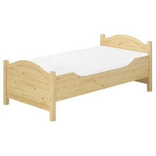 Seniorenbett extra hoch 90x200 Massivholz Kiefer Einzelbett Gästebett Zubehör wählbar V-60.40-09Rollrost und Matratze inkl. - Naturbelassen