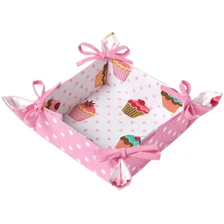 Homescapes Brotkorb Cupcakes – faltbar mit Wende-Design , Rosa , Textil , Essen/Getränk , Quadratisch , 22x7x22 cm , Oeko-Tex® , Geschirr, Tischkultur & Serviergeschirr, Brotkörbe