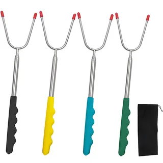 4 Stück Edelstahl Grillspieße Lagerfeuer, 31-115cm Grillspieße Teleskop, Marshmallow Spieße, Lagerfeuerspieße Isolierten Griffen, Grillgabel für Camping, Gartenparty, Grillparty (Mehrfarbig)