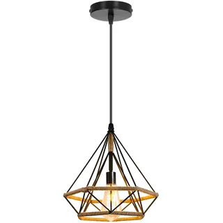PETITES ECREVISSES Hängeleuchte Vintage Pendelleuchte Industrie Hängelampe Schwarz Metall Pendellampe 25cm Design mit Hanfseil Deckenleuchte E27 Für Wohnzimmer Café Restaurant