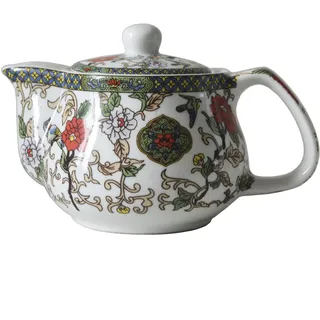 Kleine Porzellan-Teekanne, 270 ml Teekanne mit Edelstahlfilter Bunte chinesische Blumenvögel (Blumen und Vögel)