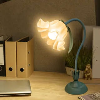 YATOSEEN Vintage Blumen Tischlampe für Schlafzimmer, 3 Farbmodi, Maiglöckchen Nachttischlampe mit E27 Glühbirne, um 360° Verstellbarer Lampenhals zum Lesen im Wohnzimmer
