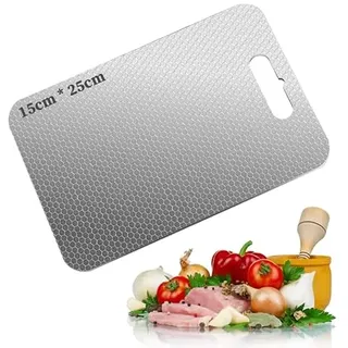 Titan Schneidebrett, 14.5x23.5 cm Beidseitige Stainless Steel Cutting Board Spülmaschinenfest, Multifunktional Edelstahl Schneidebrett, Lebensmittelecht, Antibakteriell & BPA Frei