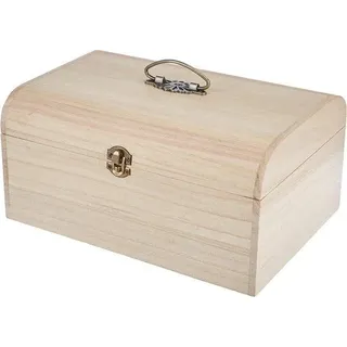 Famanu Holzbox 295 x 205 x 14 cm - antike Beschläge - Metallgriff und -verschluss - Bastelbox - Aufbewahrungsbox - naturbelassen - Bunt