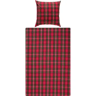 Erwin Müller warme Bettwäsche Flanell buntgewebt rot Größe 80x80 cm / 135x200 cm - hautsympathisch, atmungsaktiv, samtweich, 100% Baumwolle, mit Knopfverschluss