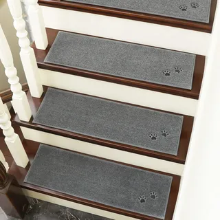 BEQHAUSE Stufenmatten rutschfest 4 Stück,Treppenmatten Einfassung Selbstklebend Sicherheit Stufenteppich für Kinder, Älteste und Haustiere mit 100% Polyester TPE-Rücken (22X70cm, Grau)