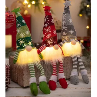 3 Stück Weihnachtswichtel Weihnachtsdekoration mit LED Licht,Weihnachtsdeko Weihnachtszwerge Plüsch-Dekorationen Leuchtende Weihnachts Wichtel Figuren Weihnachten Deko mit Beleuchtung (Streifen)