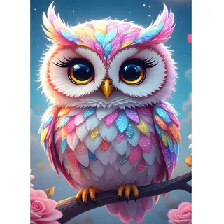 XWDYBDP DIY Colorful Owl Diamond Painting Kits, 5D Luxury Diamond Painting for Adults Beginners Cute Owl Diamond Embroidery DIY Full Drill Cartoon Diamonds Art Home Wall Decoration 30x40 cm