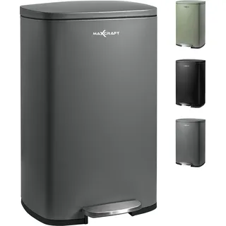 MAXCRAFT Mülleimer / Treteimer mit Soft Close Deckel - 50 Liter in Grau - Grau